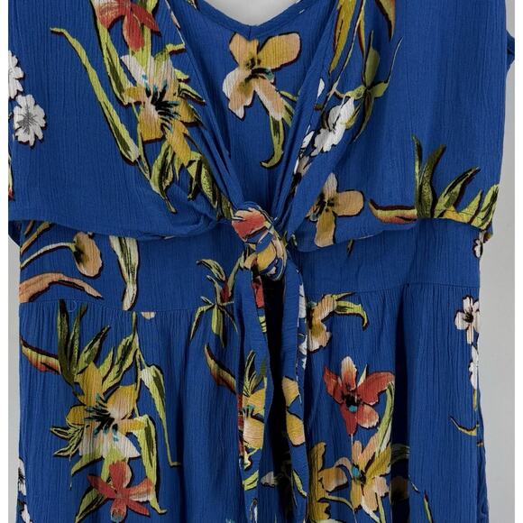 Band of Gypsies Romper One Piece Size Medium Blue Green Floral Tie Front Womens - Picture 2 of 6